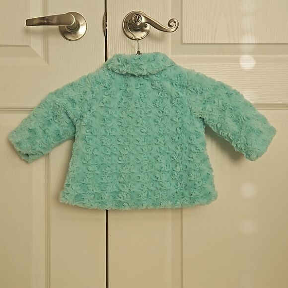 HP Little Me Toddler Girl Faux Fur Spring Jacket 12 Months Light Aqua - Picture 3 of 16